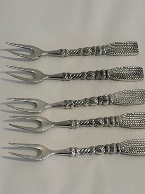 Vintage Silea silver plated appetizer forks braided rope tassel design set of 5
